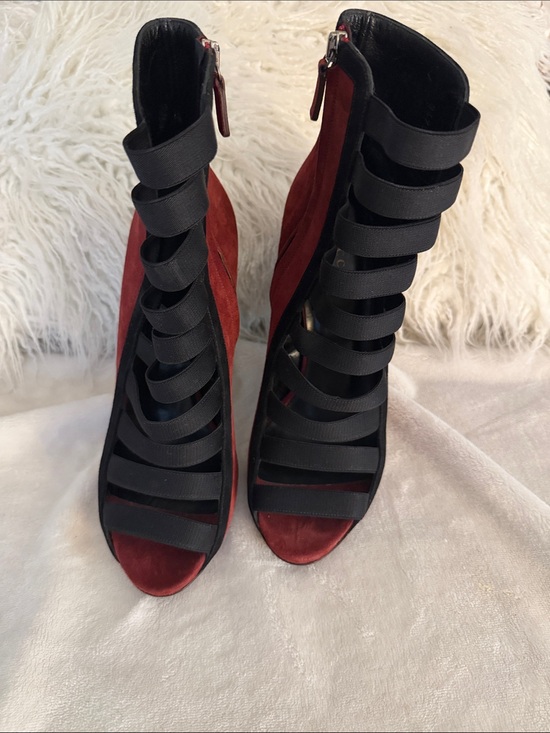 Gucci Shoes - Gucci Burgundy Suede and Black Strappy Ankle Heels Super Chic!  AUTHENTIC!!!